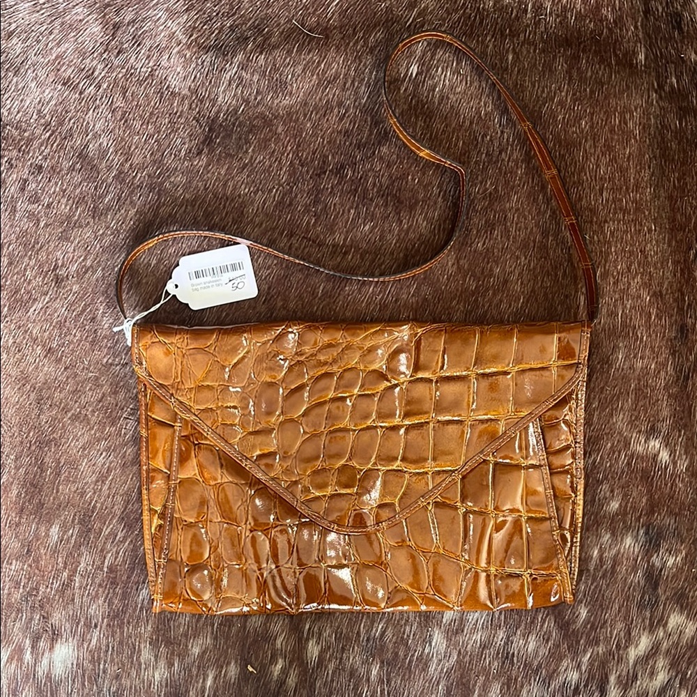 Vecceli Italy Brown Crocodile Shoulder Bag